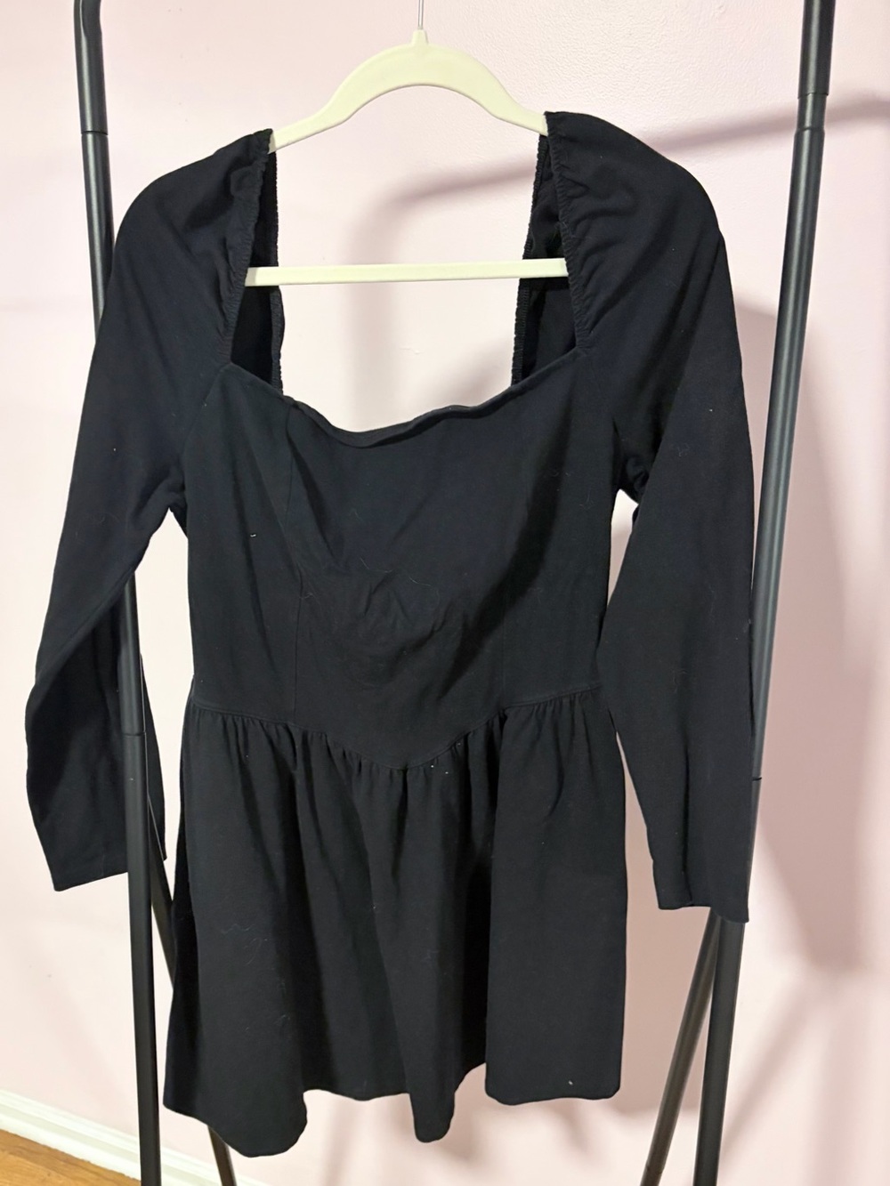 Aerie Black Long-Sleeve Smocked Mini Dress – XL